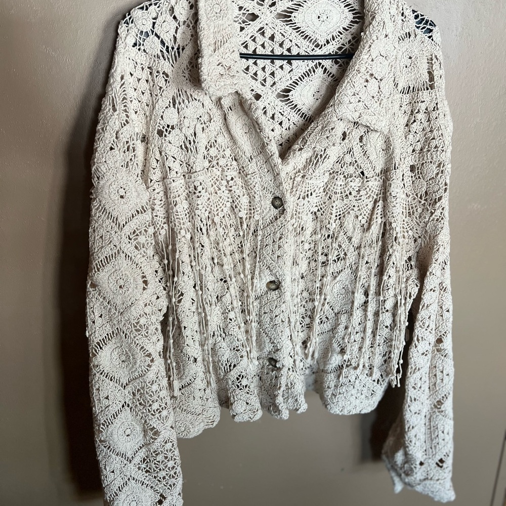 Miss Me Crochet Fringe Button-Up Cardigan